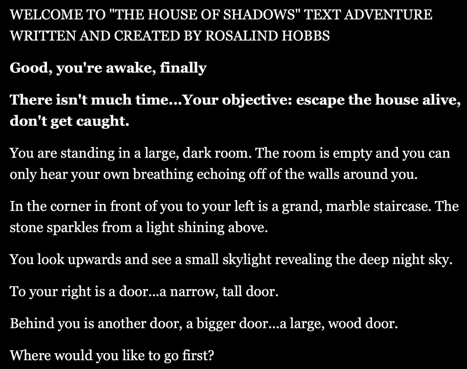 Text Adventure: The House of Shadows
